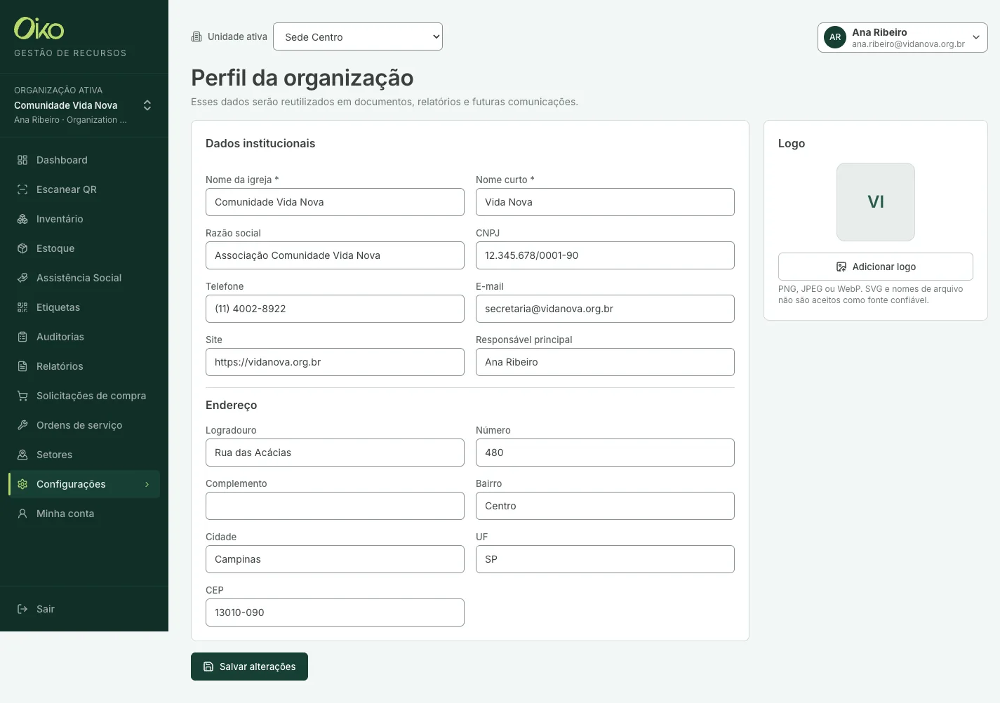 Perfil da organização
